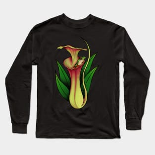 Cute Frog Inside Nepenthes Carnivorous plant Botany Pitcher Plant Long Sleeve T-Shirt